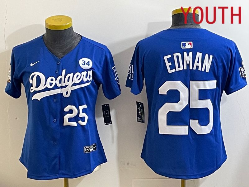 Youth Los Angeles Dodgers #25 Edman Blue Game 2024 Nike MLB Jersey style 11212